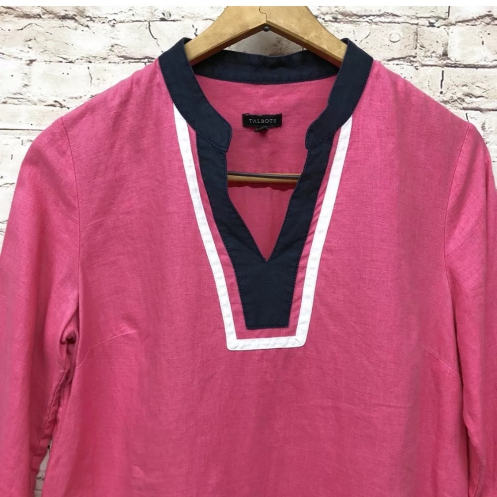 🔴SOLD Talbots Top Long Sleeve Tunic Linen V-Neck - Picture 2 of 5